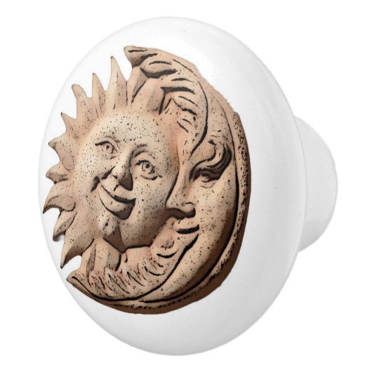 Trendy Sun en Moon Terracotta Faces | Keramische Knop (Rechts)