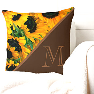 Trendy Sunflower Clay Trim Monogram Kussen
