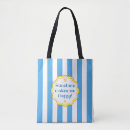 Trendy Sunshine Blue & White Wide Stripe Tote Bag