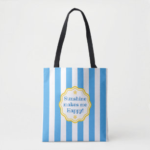 Trendy Sunshine Blue & White Wide Stripe Tote Bag