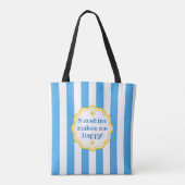 Trendy Sunshine Blue & White Wide Stripe Tote Bag (Achterkant)