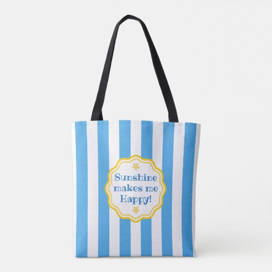 Trendy Sunshine Blue & White Wide Stripe Tote Bag (Achterkant)