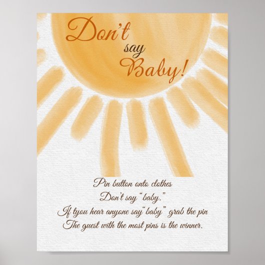 Trendy Sunshine Ray Zeg geen Baby shower Game Poster (Voorkant)