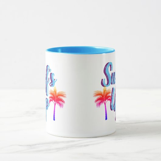 Trendy Surf Up Sunset Palm Trees Mok (Midden)