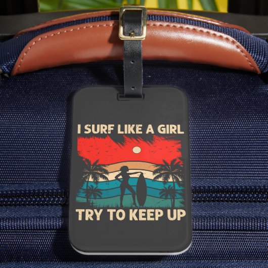 Trendy surfen vibes Ik Surf als een meisje Bagagelabel (Voorkant Insitu 2)