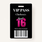 Trendy Sweet 16 Bus Access Barcode Invitation VIP Badge (Voorkant)