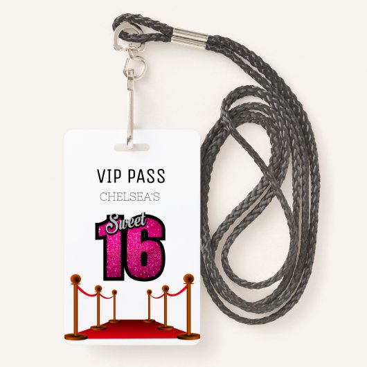 Trendy Sweet 16 Bus Venue Access Invitation VIP Badge (Voorkant met draagriem)