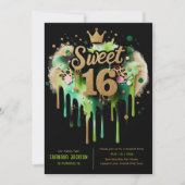 Trendy Sweet 16 Leopard Print Groen Goud Kaart (Voorkant)
