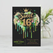 Trendy Sweet 16 Leopard Print Groen Goud Kaart (Staand voorkant)