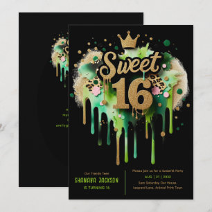 Trendy Sweet 16 Leopard Print Groen Goud Kaart