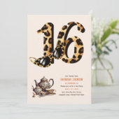Trendy Sweet 16 Leopard Print Tea Party Kaart (Staand voorkant)