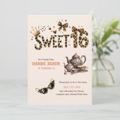 Trendy Sweet 16 Leopard Print Tea Party Kaart (Staand voorkant)
