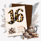Trendy Sweet 16 Leopard Print Tea Party Kaart