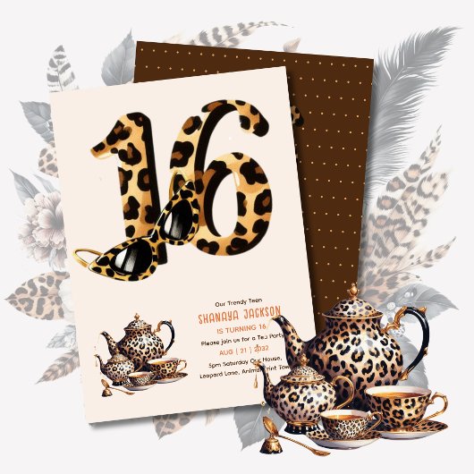 Trendy Sweet 16 Leopard Print Tea Party Kaart