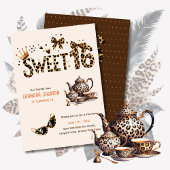 Trendy Sweet 16 Leopard Print Tea Party Kaart