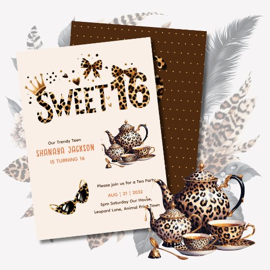 Trendy Sweet 16 Leopard Print Tea Party Kaart