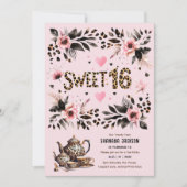 Trendy Sweet 16 Leopard Print Tea Party Kaart (Voorkant)