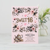 Trendy Sweet 16 Leopard Print Tea Party Kaart (Staand voorkant)