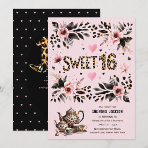 Trendy Sweet 16 Leopard Print Tea Party Kaart