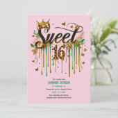 Trendy Sweet 16 Luipaardprint Groene Roze Goud  Kaart (Staand voorkant)