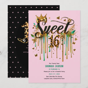 Trendy Sweet 16 Luipaardprint Groene Roze Goud  Kaart