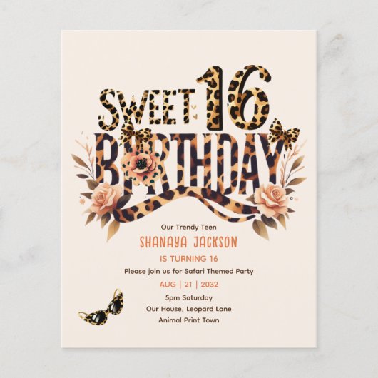 Trendy Sweet 16 Luipaardprint Safari  (Voorkant)