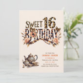 Trendy Sweet 16 Luipaardprint Theepartij Kaart (Staand voorkant)