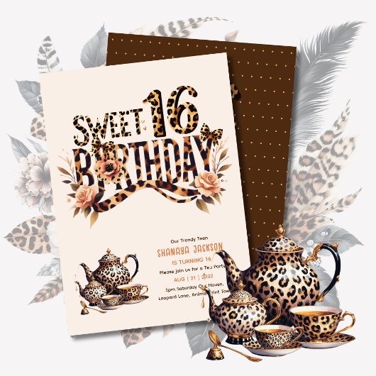 Trendy Sweet 16 Luipaardprint Theepartij Kaart