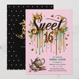 Trendy Sweet 16 Luipaardprint Theepartij Kaart