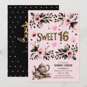 Trendy Sweet 16 Luipaardprint Theepartij Kaart (Voorkant / Achterkant)