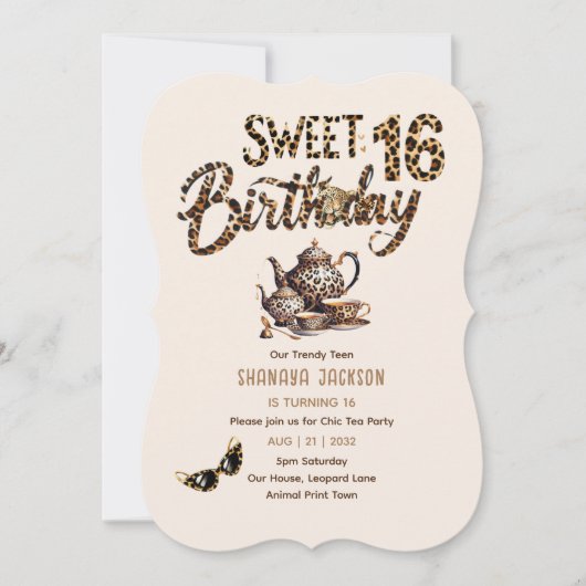 Trendy Sweet 16 Luipaardprint Theepartij  Kaart (Voorkant)