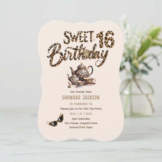 Trendy Sweet 16 Luipaardprint Theepartij  Kaart (Staand voorkant)