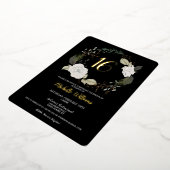 Trendy Sweet 16 Verjaardagsfeestje Bloemen Zwart G Folie Uitnodiging (Gedraaid)