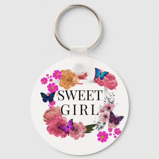 Trendy Sweet Girl Button Sleutelhanger (Voorkant)
