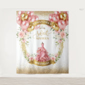 Trendy Sweet Sixteen Banner Blush Rozen Gold Tiara Wandkleed (Voorkant)