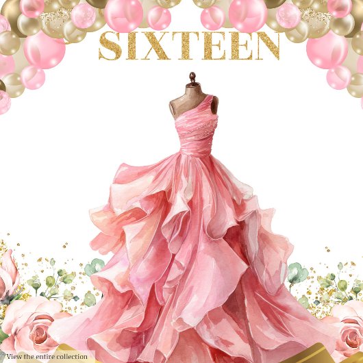 Trendy Sweet Sixteen Banner Blush Rozen Gold Tiara Wandkleed