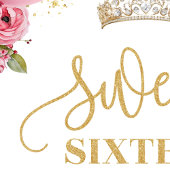Trendy Sweet Sixteen Banner Blush Rozen Tiara Wandkleed