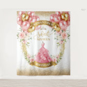 Trendy Sweet Sixteen Blush Rozen Gold Glitter Wandkleed (Voorkant)