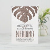Trendy Swiss Cheese Leaf Roos Gold Glitter Wedding Kaart (Staand voorkant)