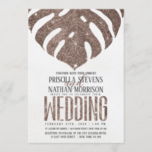 Trendy Swiss Cheese Leaf Roos Gold Glitter Wedding Kaart