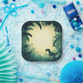 Trendy T-Rex Dinosaur Silhouette Papier Bord Groen (Feest)