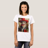 Trendy T-shirt voor dames met coole kat met rood (Voorkant volledig)