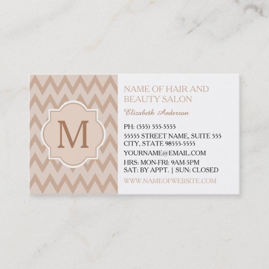 Trendy Tan Chevron Zigzag Monogram Hair Salon Visitekaartje (Voorkant)