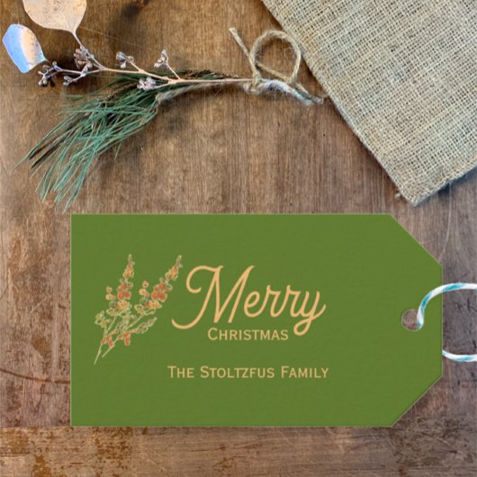 Trendy Tan Green Christmas Waterverf Botanisch Cadeaulabel