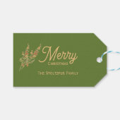 Trendy Tan Green Christmas Waterverf Botanisch Cadeaulabel (Voorkant (Horizontaal))