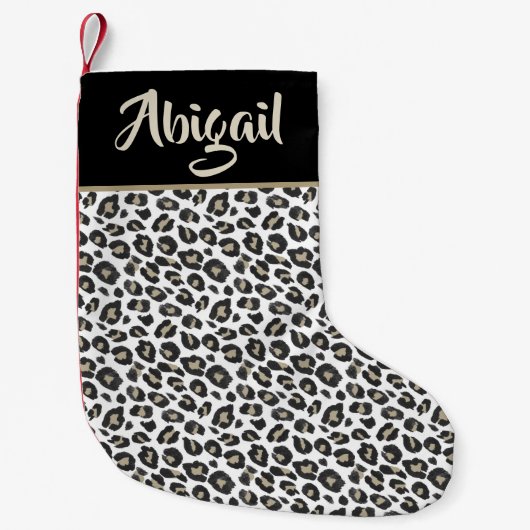 Trendy Tan Leopard Print - Gepersonaliseerd Kleine Kerstsok (Voorkant)