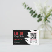 Trendy Tattoo Artist Studio Zwart en Rood QR code Visitekaartje (Staand voorkant)
