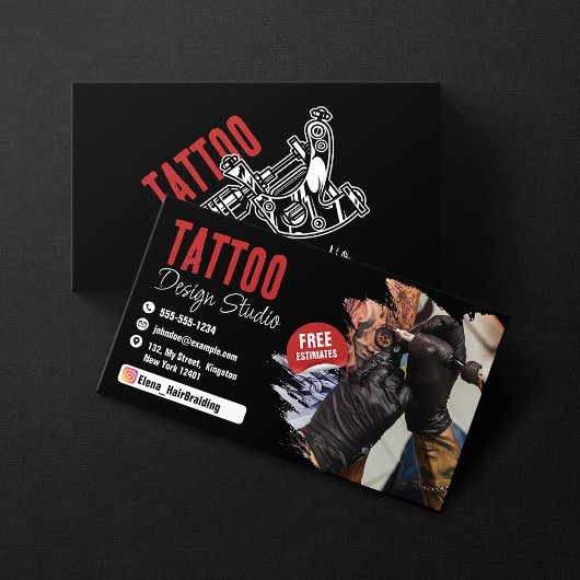 Trendy Tattoo Artist Studio Zwart en Rood Visitekaartje