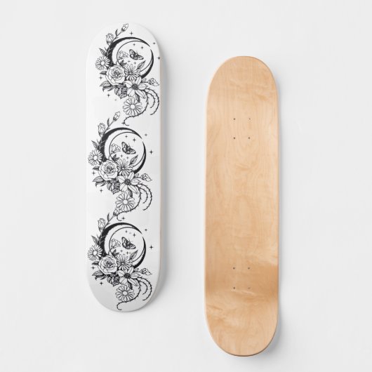 Trendy Tattoo Style Floral Crescent Moon Deck Persoonlijk Skateboard (Voorkant)