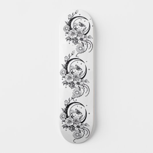 Trendy Tattoo Style Floral Crescent Moon Deck Persoonlijk Skateboard (Voorkant)